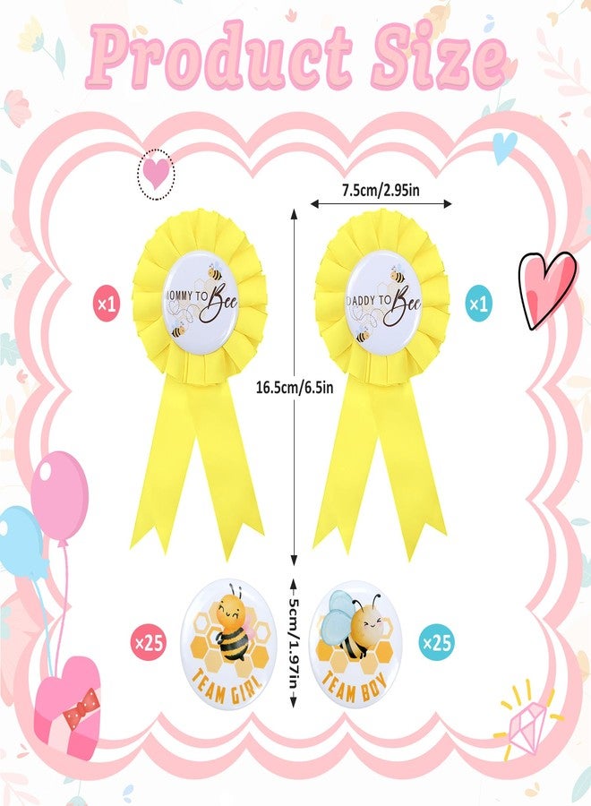 Ohmique What Will Baby Bee Gender Reveal Decorations - Mommy to Be and Daddy to Be Tinplate Badge with 50 Pcs Team Boy Team Girl Pins for Bee Gender Reveal Decorations, He or She Baby Shower Party Supplies - Image 2